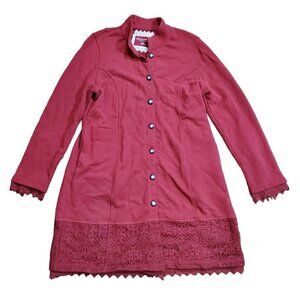 Soft Surroundings Chelsea Jacket Womens Red Lace Button Front Long‎ Sleeve L